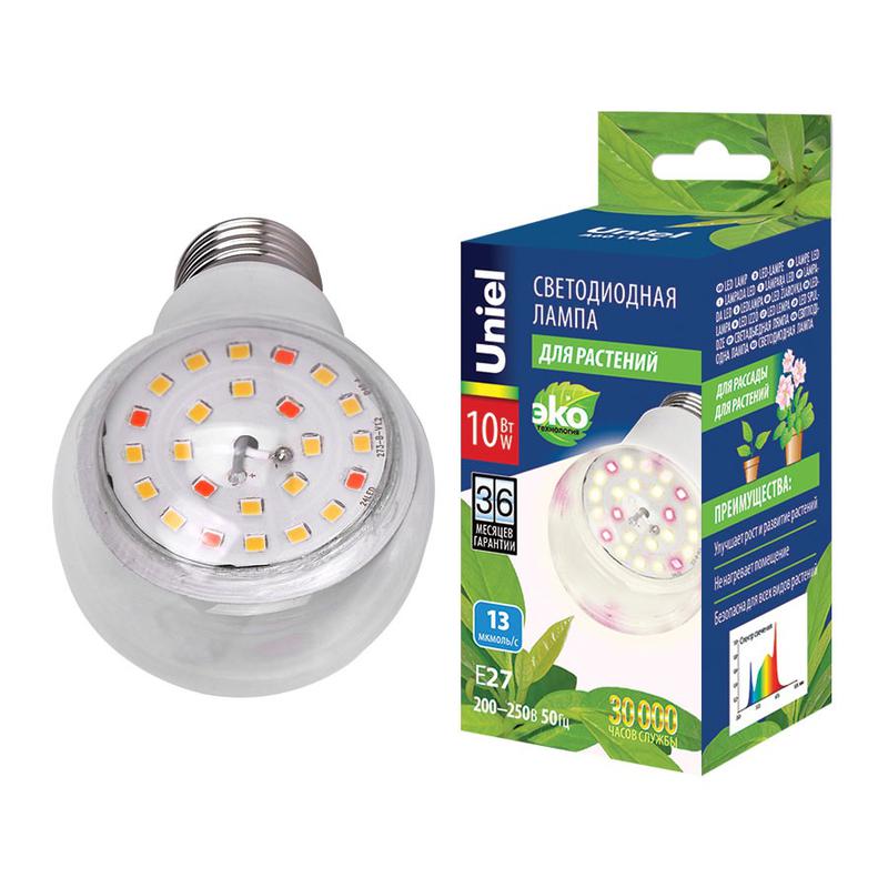 Лампа светодиодная LED-A60-10W/SPFB/E27/CL PLP30WH 10Вт A60 грушевидная прозрачная для растений спектр для фотосинтез...