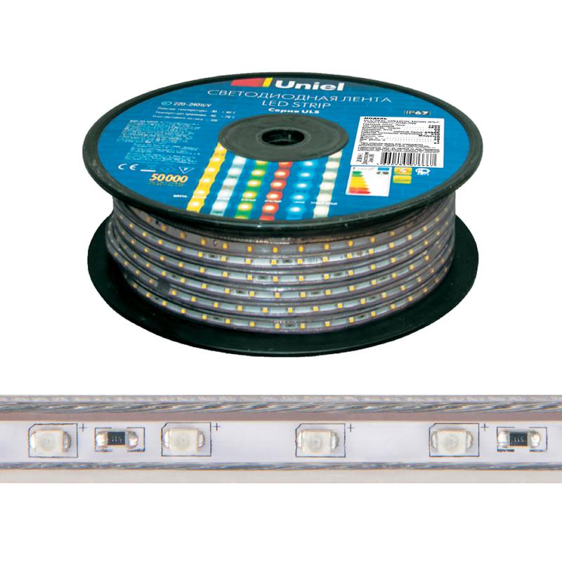 Лента светодиодная ULS-2835-120LED/m-10mm-IP67-220V-10W/m-50M-4000K 10Вт/м 120LED/м 4000К нейтр. бел. IP67 220В 10мм ...