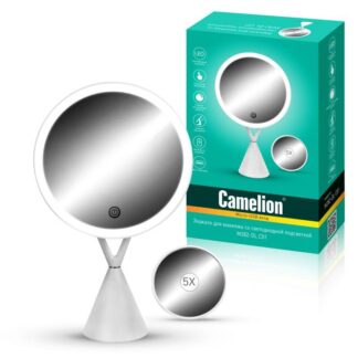 Зеркало M282-DL C01 с LED подсветкой 1x/съемн. 5x увеличение дневной свет 5Вт 4хLR03/USB бел. Camelion 14004