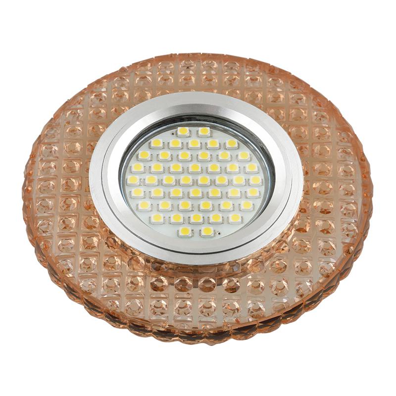 Светильник DLS-L143 GU5.3 GLASSY/LIGHT TEA GU5.3 встраив. доп. светодиод. подсветка 3Вт без лампы стекло Fametto UL-0...