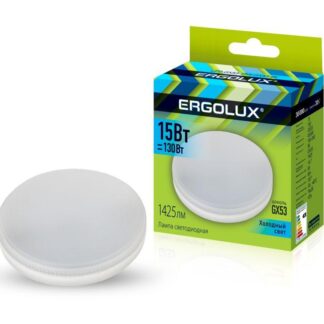 Лампа светодиодная LED-GX53-15W-GX53-4K 15Вт GX53 4500К 180-240В Ergolux 14239