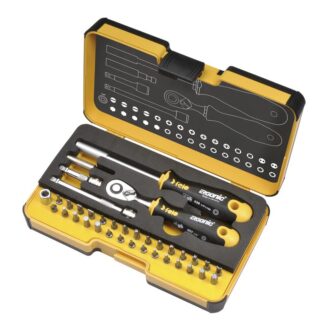 Набор бит SL/HEX/PH/PZ/Tx/SQ/SPANNER/BH/MS с трещоткой и отвертка с держателем бит ERGONIC в кейсе 36 бит FELO 05783606