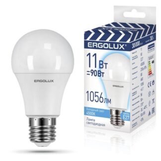 Лампа светодиодная LED-A60-11W-E27-4K 11Вт грушевидная 4500К бел. E27 180-240В ЛОН ПРОМО Ergolux 14459