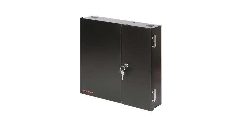 Кросс оптический настенный до 48 SC/LC портов или 24 FC/ST портов стальной с ключом в комплекте: сплайс-кассета и КДЗ...