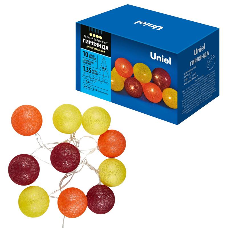Гирлянда ULD-S0135-010/STB/2AA WARM WHITE IP20 TANGLES-3 "Клубки-3" 2AA (не в/к) 1.35м 10 LED тепл. свет. провод проз...