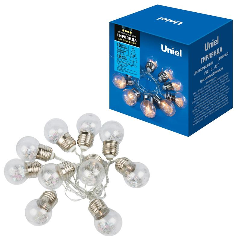 Гирлянда ULD-S1800-010/STB/3AA WARM WHITE IP20 RETRO BULBS "Лампочки ретро" 3AA (не в/к) 1.8м 10 LED тепл. бел. свет ...