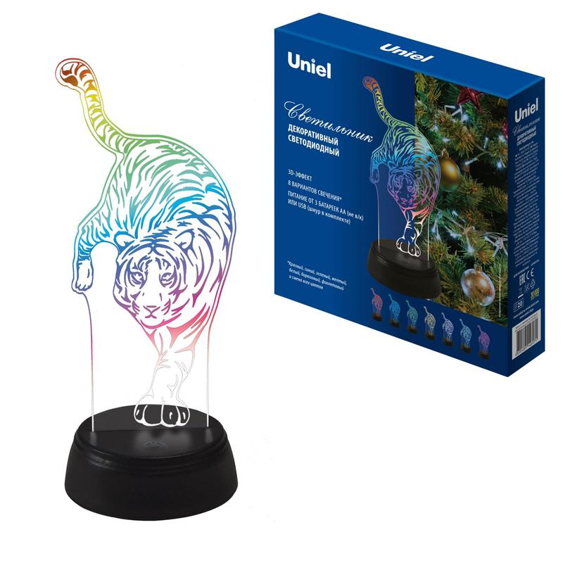 Светильник декоративный ULI-M506 RGB/3AA TIGER/BLACK с эффектом 3D "Тигр" 3AA (не в/к) 1 светодиод RGB свет Uniel UL-...