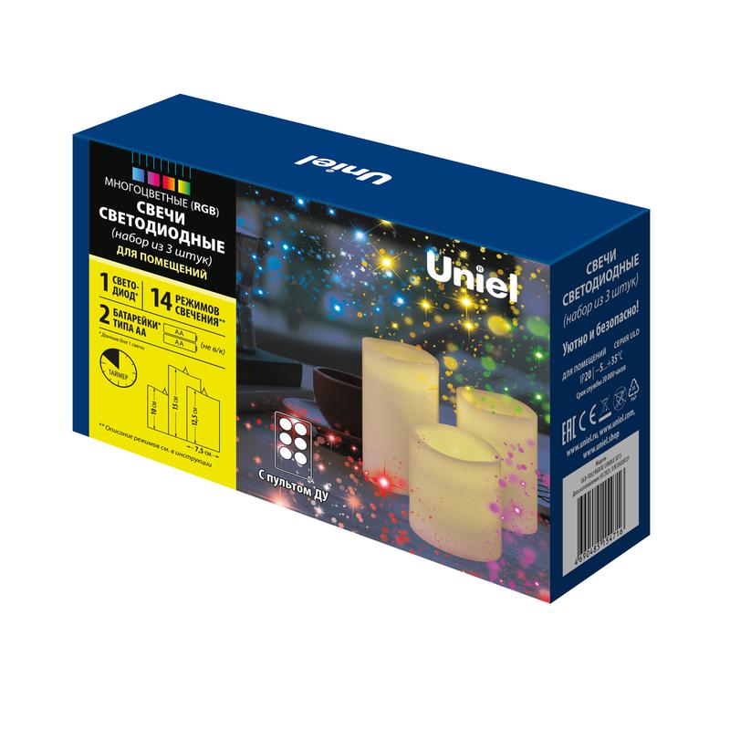 Фигура ULD-F052 RGB RC CANDLE SET3 "Свеча" на батарейках 2АА (не в/к) 1 LED RGB свет gульт ДУ (в/к) (уп.3шт) Uniel UL...