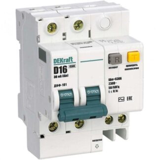 Выключатель автоматический дифференциального тока 2п D 16А 30мА тип AC ДИФ-101 со встроен. защитой от сверхтоков DEKr...