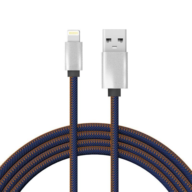 Кабель USB для iPhone 5/6/7 моделей шнур в джинс. оплетке Rexant 18-4248