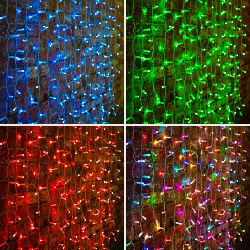 Гирлянда светодиодная "Светодиодный Дождь" 2х1.5м 300LED мультиколор RGB 30Вт 230В IP65 провод прозр. (свечение с дин...