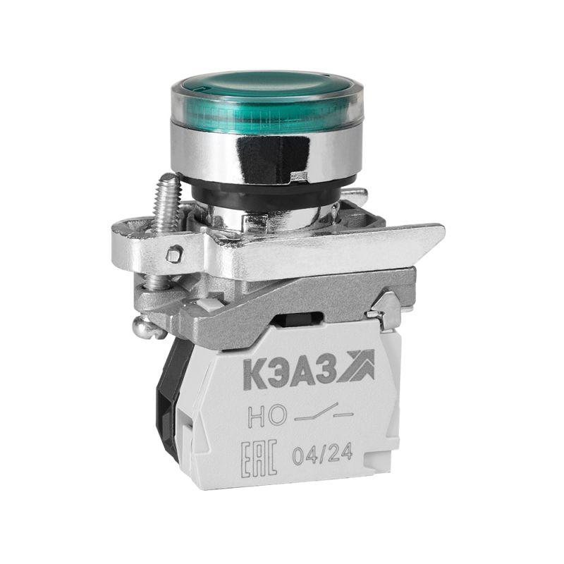 Кнопка КМЕ 4610мЛС 220В 1но+0нз цилиндр индикатор IP65 зел. КЭАЗ 248259