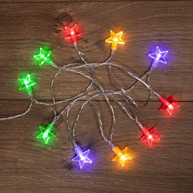 Гирлянда светодиодная "Звездочки" 1.5м 10LED мультиколор 0.1Вт IP20 провод ПВХ прозр. элементы питания 2хAA (не в ком...