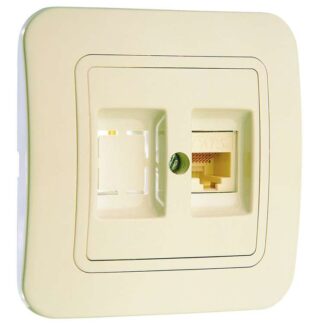 Розетка компьютерная 2-м СП Lillium 16А IP20 кат.5E + гнездо крем./крем. Makel 70235