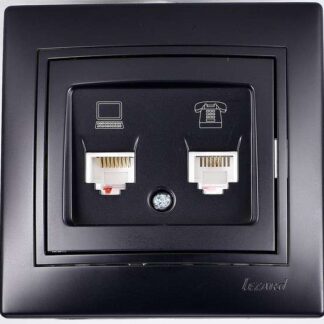 Розетка компьютерная + телефонная 2-м Mira RJ45 + RJ11 со вставкой черн. бархат LEZARD 701-4242-143