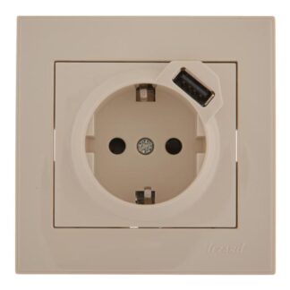 Розетка 1-м СП Rain 16А с заземл. + USB разъем крем. LEZARD 703-0303-181