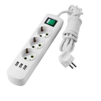 Удлинитель 3х3м с заземл. Letitia USB с выкл. LEZARD 721-0303-302U