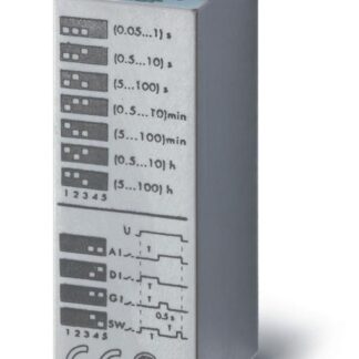 Таймер миниатюрный мультифункциональный (AI DI SW GI) монтаж в розетку 125В AC/DC 2CO 10А регулировка времени 0.05с…100ч IP40 в комплекте металлич. клипса 094.81 FINDER 850201250000