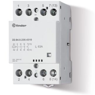 Контактор модульный 2NO + 2NC 63А AgSnO2 24В AC/DC 53.5мм IP20 опции: мех. индикатор FINDER 226400244610