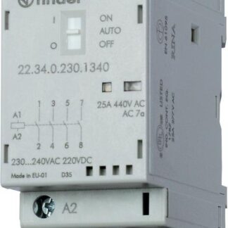 Контактор модульный 2NO + 2NC 25А AgSnO2 230В AC/DC 35мм IP20 опции: мех. индикатор + LED FINDER 223402304620