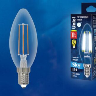 Лампа светодиодная LED-C35-11W-4000K-E14-CL PLS02WH 11Вт свеча 4000К нейтр. бел. (упак. картон). Uniel UL-00005165