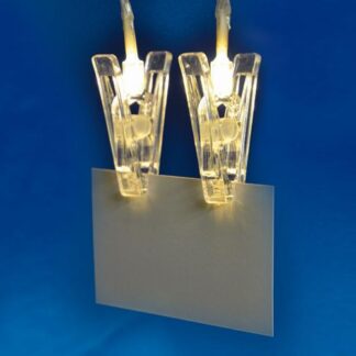 Гирлянда светодиодная ULD-S0200-010/STB/2AA WARM WHITE IP20 CLIPS на батарейках 2AA (не в компл.) «Прищепки» 2м тепл. бел. свет провод прозр. Uniel UL-00005484