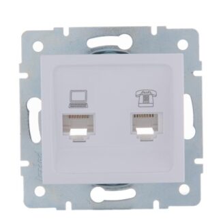 Розетка компьютерная + телефонная 2-м СП Karina RJ45 + RJ11 механизм бел. LEZARD 707-0288-143