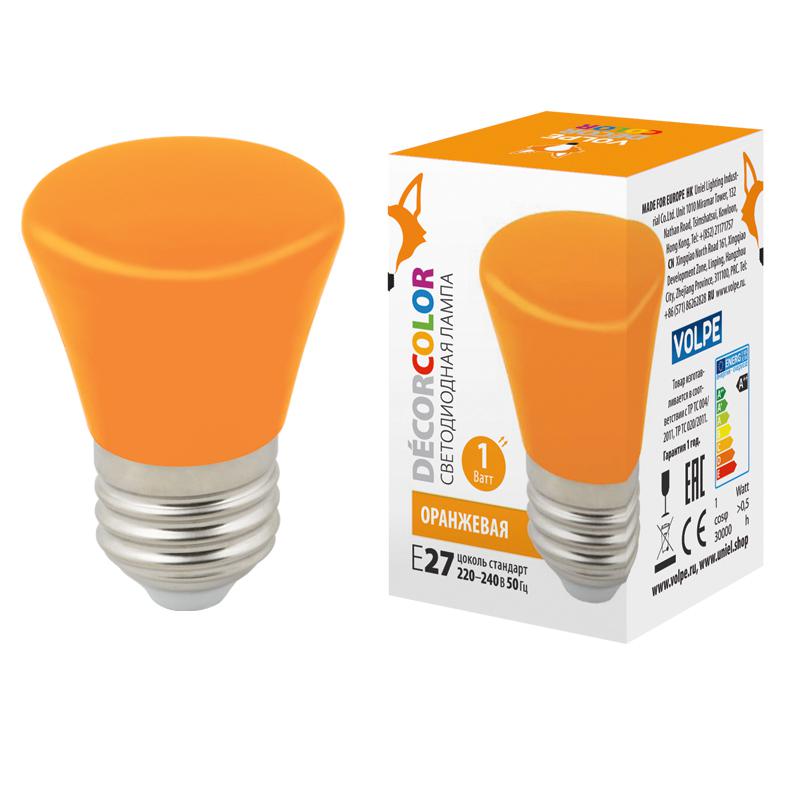 Лампа светодиодная LED-D45-1W/ORANGE/E27/FR/С BELL Колокольчик 1Вт матовая оранж. E27 декоративная (упак. картон) Vol...