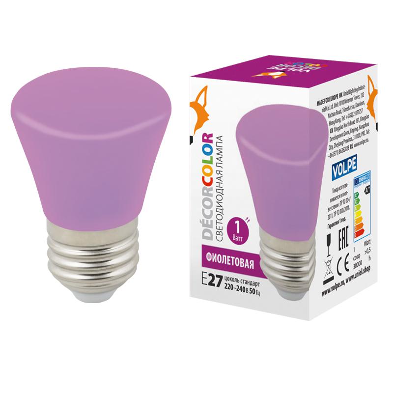 Лампа светодиодная LED-D45-1W/PURPLE/E27/FR/С BELL Колокольчик 1Вт матовая фиолет. E27 декоративная (упак. картон) Vo...