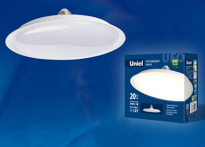Лампа светодиодная LED-U165-20W/3000K/E27/FR PLU01WH UFO 20Вт матовая 3000К тепл. бел. E27 (упак. картон) Uniel UL-00...