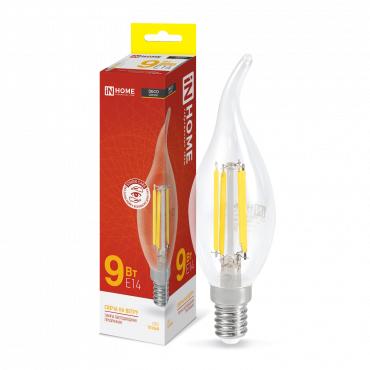 Лампа светодиодная LED-СВЕЧА НА ВЕТРУ-deco 9Вт свеча на ветру прозрачная 3000К тепл. бел. E14 1040лм 230В IN HOME 469...