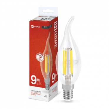 Лампа светодиодная LED-СВЕЧА НА ВЕТРУ-deco 9Вт свеча на ветру прозрачная 4000К нейтр. бел. E14 1040лм 230В IN HOME 46...