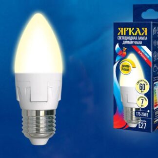 Лампа светодиодная LED-C37 7W/3000K/E27/FR/DIM PLP01WH Яркая 7Вт свеча матовая 3000К тепл. бел. E27 диммир. (упак. ка...