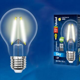 Лампа светодиодная LED-A60-12W/3000K/E27/CL PLS02WH Sky 12Вт A 3000К тепл. бел. прозр. картон Uniel UL-00004866