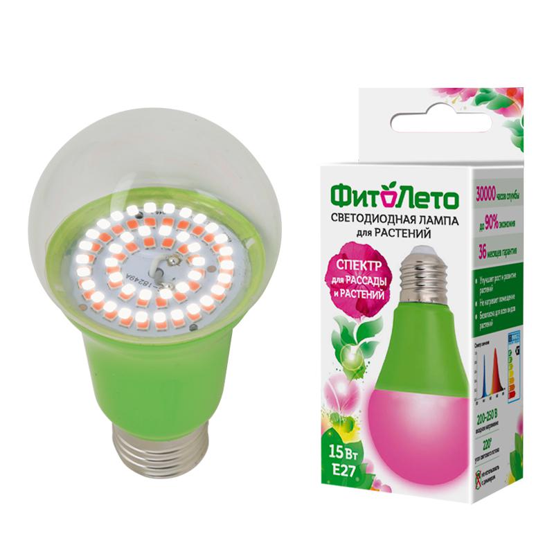 Лампа светодиодная LED-A60-15W/SPSB/E27/CL PLP30GR 15Вт A60 грушевидная прозрачная для растений спектр для рассады и ...