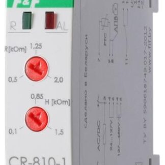 Реле температурное CR-810-1 (Для защ. электродвиг. от перегрева; монтаж на DIN-рейке; сопротив. петли датч. при превыш. темп. 600…3500Ом; регул. гистерезис; PTC (в компл. не поставляется) 24-127В/127-420В AC/DC 1NO/NC 16А) F&F EA05.002.002