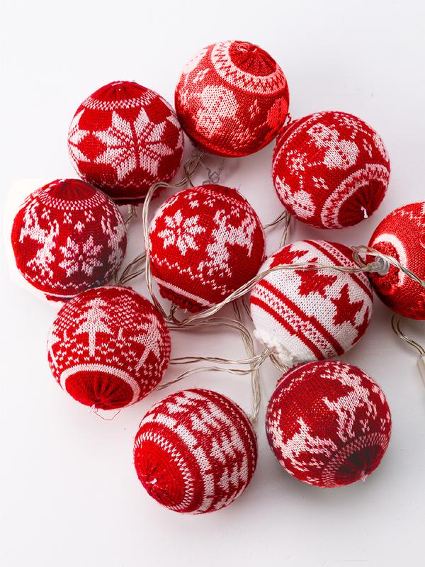 Гирлянда светодиодная "Скандинавский стиль" 2.4м (1.8+0.6м) 10 вязаных декоративн. шаров d6см элементы пита...