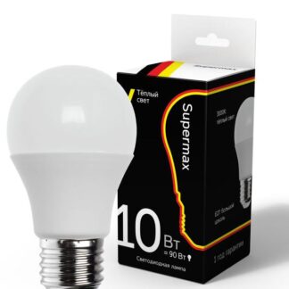 Лампа светодиодная Supermax А60 10Вт стандарт E27 230В 3000К КОСМОС Sup_LED10wA60E2730