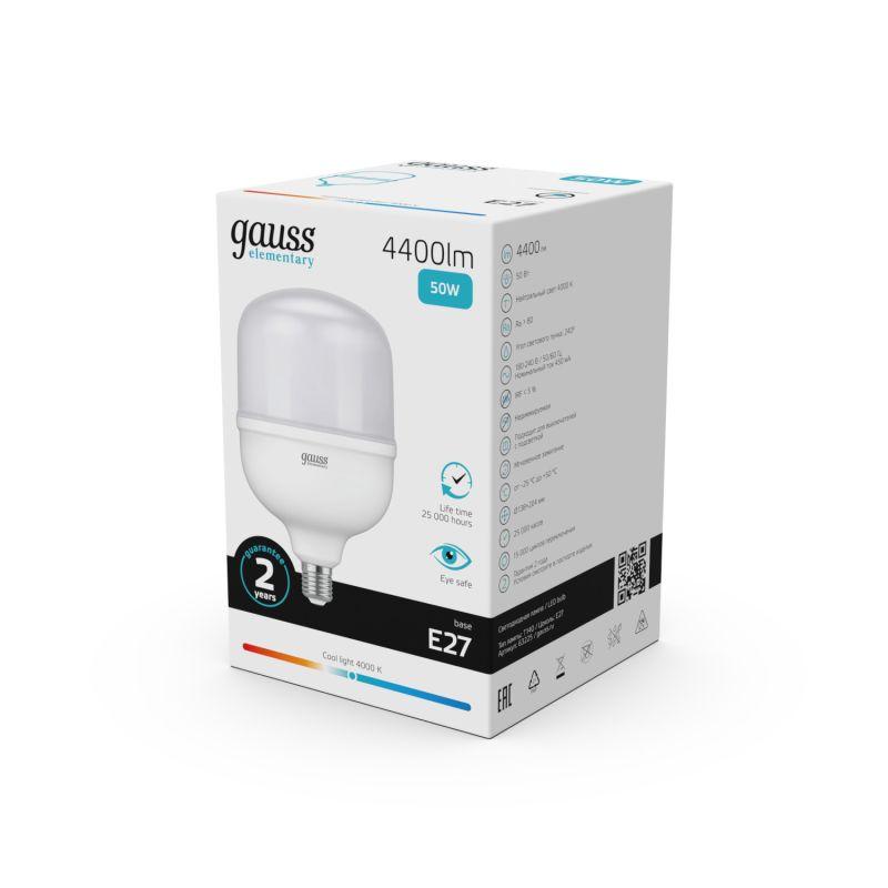Лампа светодиодная Elementary 50Вт T140 цилиндр 4000К нейтр. бел. E27 4400лм GAUSS 63225