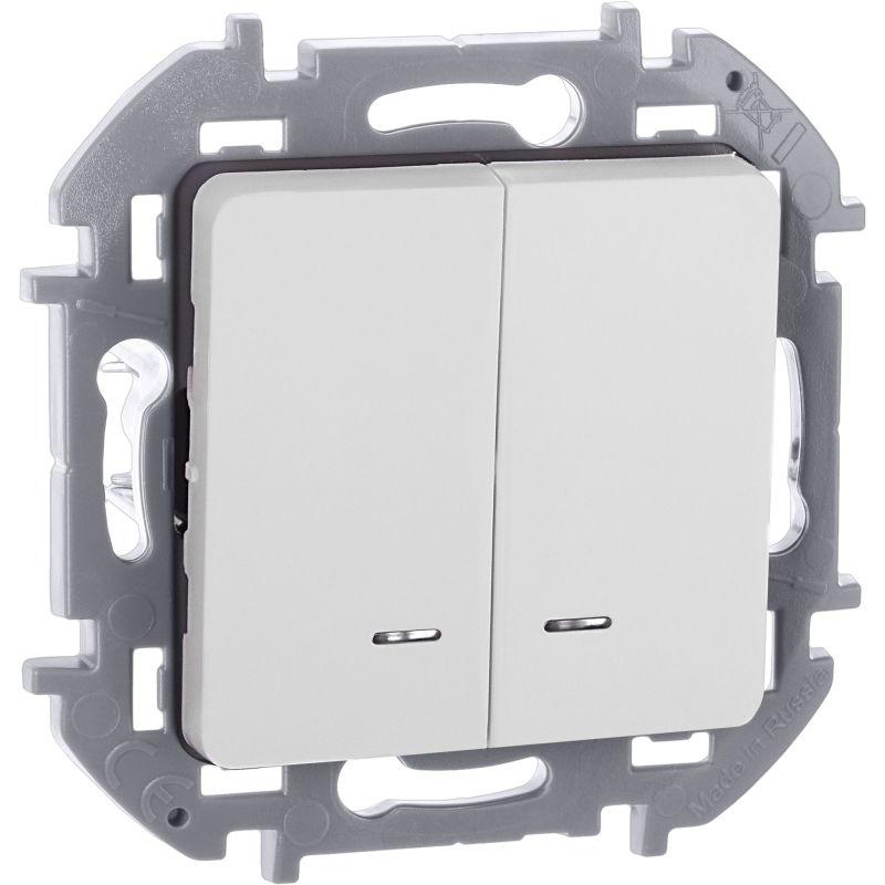 Выключатель 2-кл. Inspiria 10А IP20 250В 10AX с подсветкой/индикацией механизм бел. IEK 673630