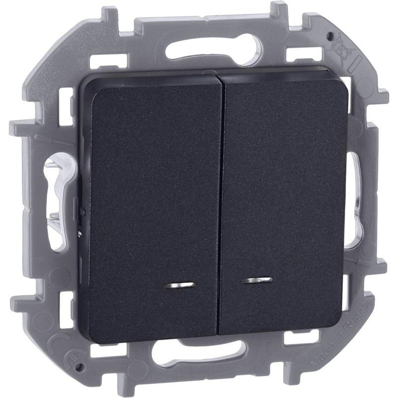 Выключатель 2-кл. Inspiria 10А IP20 250В 10AX с подсветкой/индикацией механизм антрацит IEK 673633