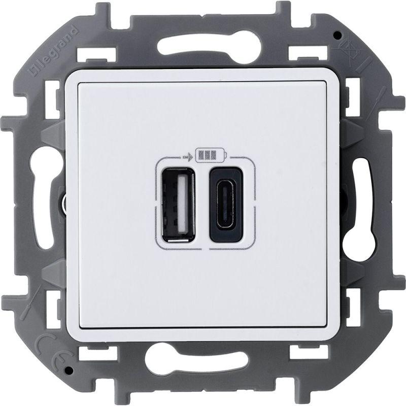 Устройство зарядное Inspiria с 2-мя USB разьемами A и C 240В/5В 3000мА бел. IEK 673760