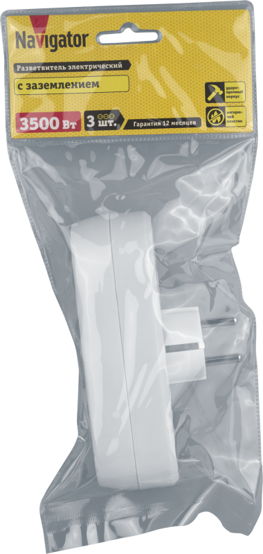 Разветвитель 3-м с заземл. 10А IP20 94 672 NAD-L-3E-WH в ряд Navigator 94672