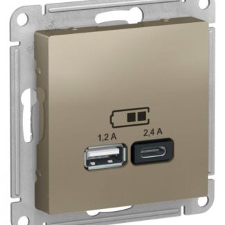 Розетка USB AtlasDesign тип A+C 5В/2.4А 2х5В/1.2А механизм шампань SE ATN000539