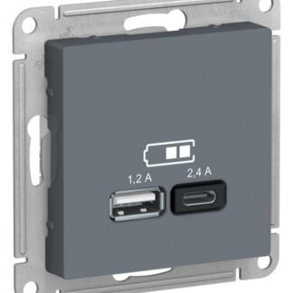 Розетка USB AtlasDesign тип A+C 5В/2.4А 2х5В/1.2А механизм грифель SE ATN000739