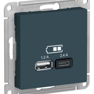 Розетка USB AtlasDesign тип A+C 5В/2.4А 2х5В/1.2А механизм изумруд SE ATN000839