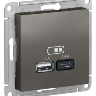 Розетка USB AtlasDesign тип A+C 5В/2.4А 2х5В/1.2А механизм сталь SE ATN000939