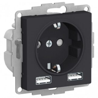 Розетка 1-м СП AtlasDesign 16А IP20 с 2-мя заряд. устройствами USB тип A+A 5В/2.4А 2х5В/1.2А механизм карбон SE ATN00...