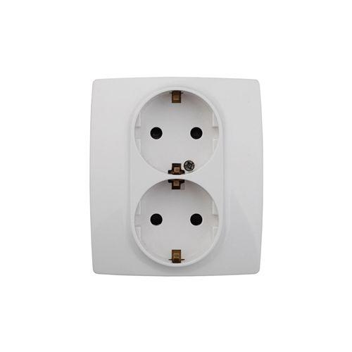 Розетка 2-м СП Эра12 12-2104-01 16А IP20 16AX 250В 2х2P+E Schuko защ. шторки бел. Эра Б0014699