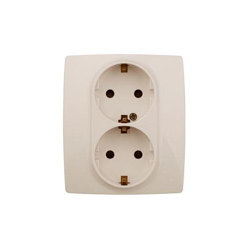 Розетка 2-м СП Эра12 12-2104-02 16А IP20 16AX 250В 2х2P+E Schuko защ. шторки сл. кость Эра Б0014700